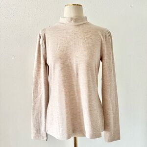 New WHBM Puff Long Sleeve Mock Neck Snit Jersey Top Beige Women's Size Medium M